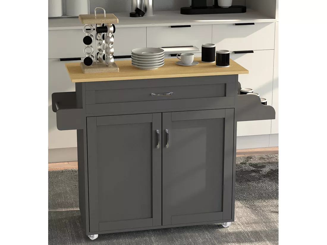 VCM Chariot de cuisine en bois Chariot de service Tablette roulante Roulettes Tiroir Pastano