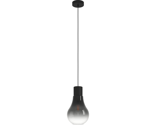 Hanglamp, 1-lichts, HxØ 110x20 cm, zwart, glas zwart/grijs/transparant