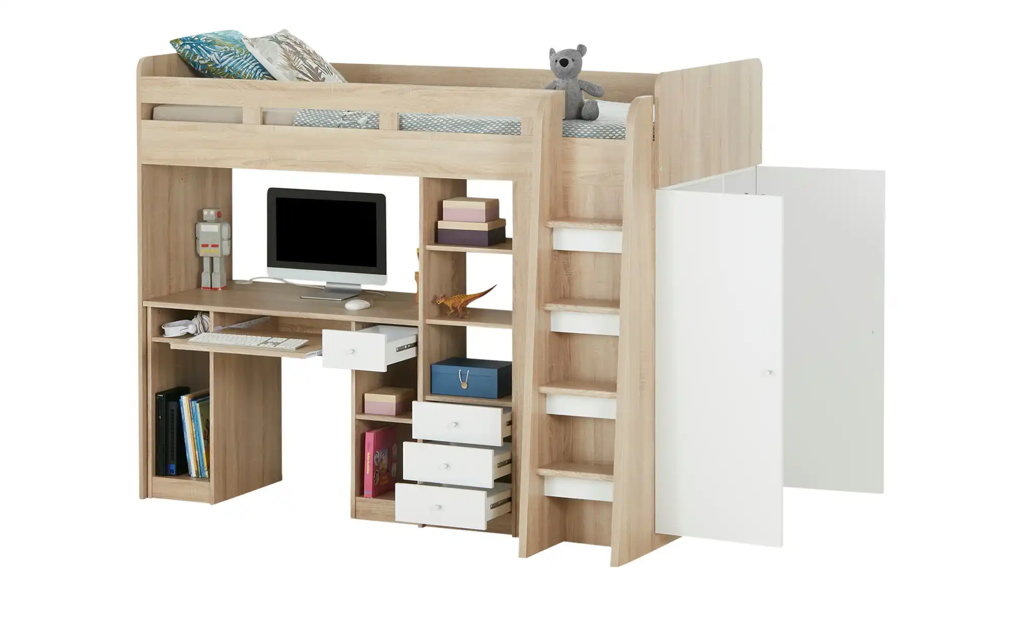 Hochbett mit Kleiderschrank und Schreibtisch Unit