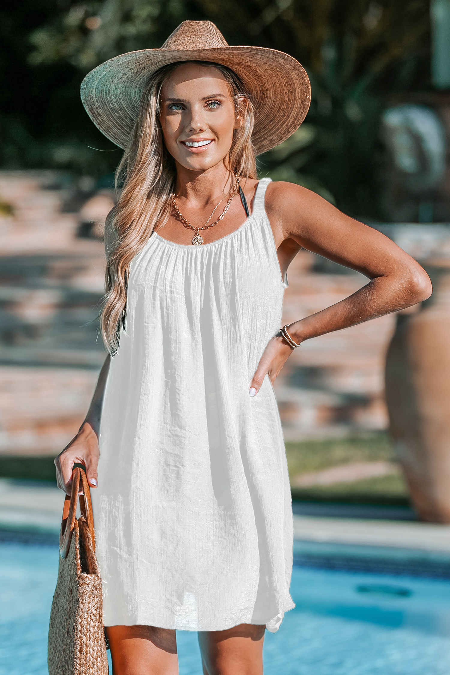 Robe cover up à bretelles sans manches blanche