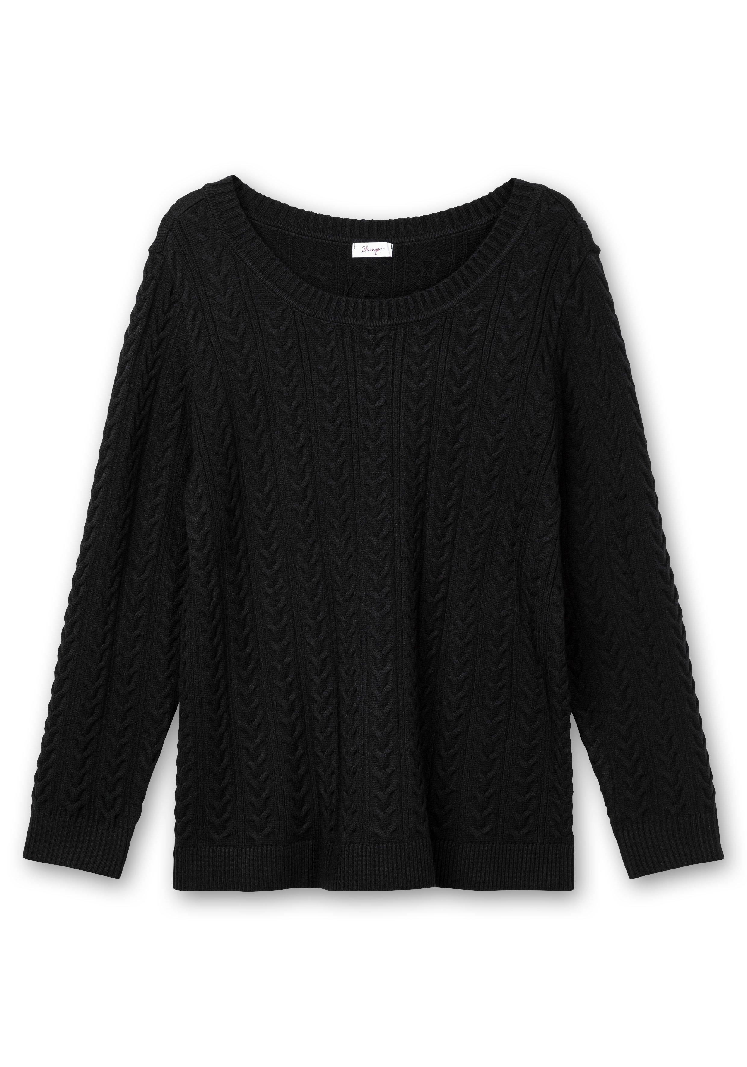 Pullover mit Zopfmuster und Rundhalsausschnitt