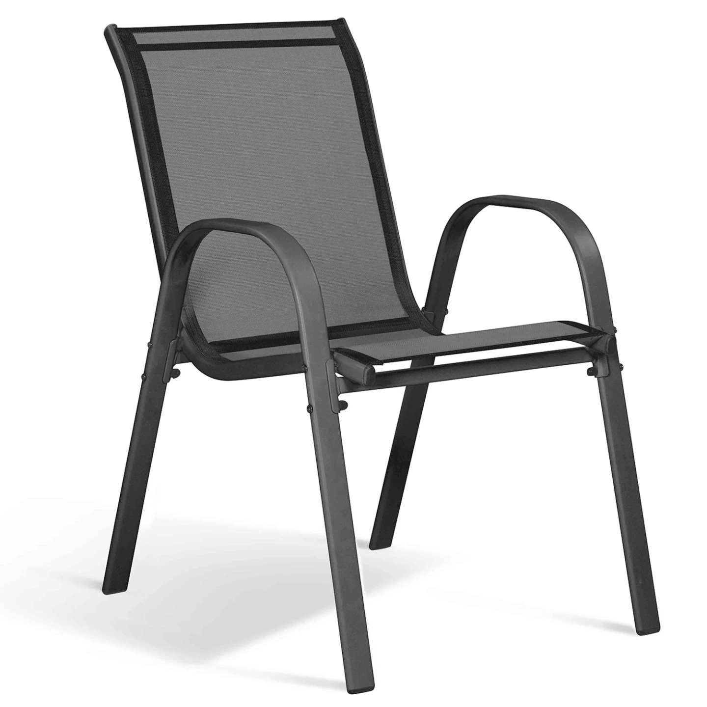 Salon de jardin POLY table 150 CM et 6 chaises empilables bois et gris anthracite