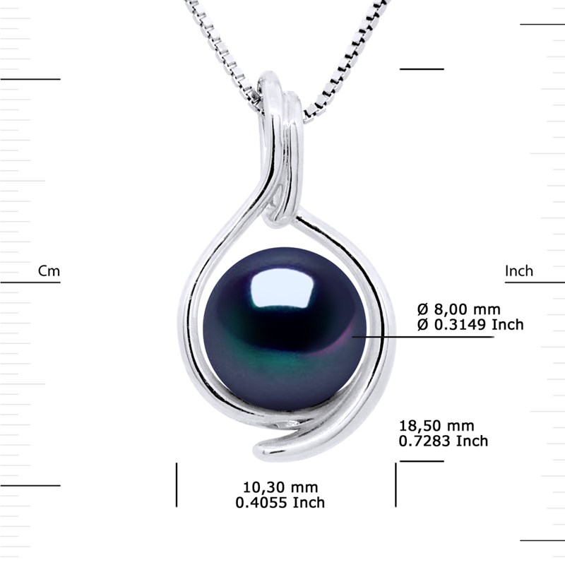 Pendentif RECTO VERSO - Véritable Perle de Culture d'Eau Douce Ronde 8-9 mm - Black Tahiti - Or Blanc