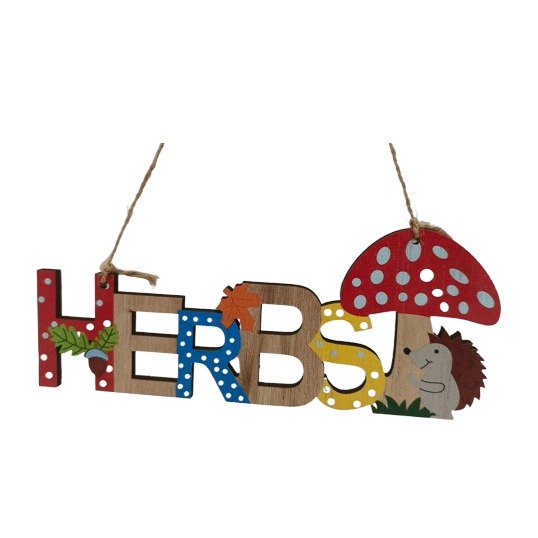 (22x9cm) Holz Herbst Schild Home Deko Türschild zum Aufhängen - Pilz