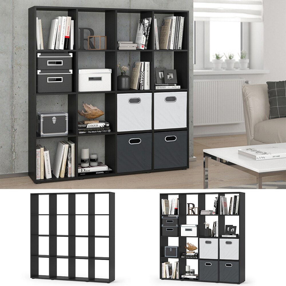 VICCO Raumteiler KARREE 16 Fächer Schwarz - Bücherregal Regal Standregal Büroregal