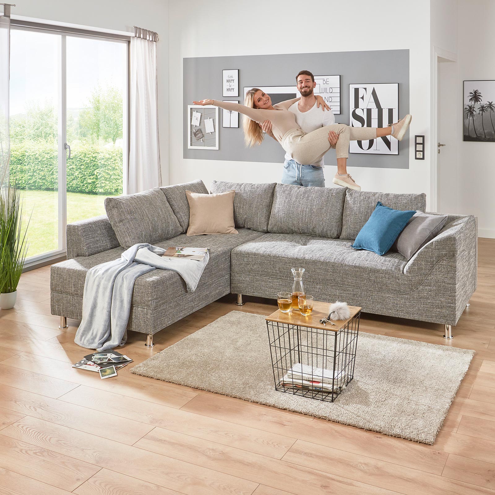 Ecksofa - grau - Bonell-Federkern - Webstoff