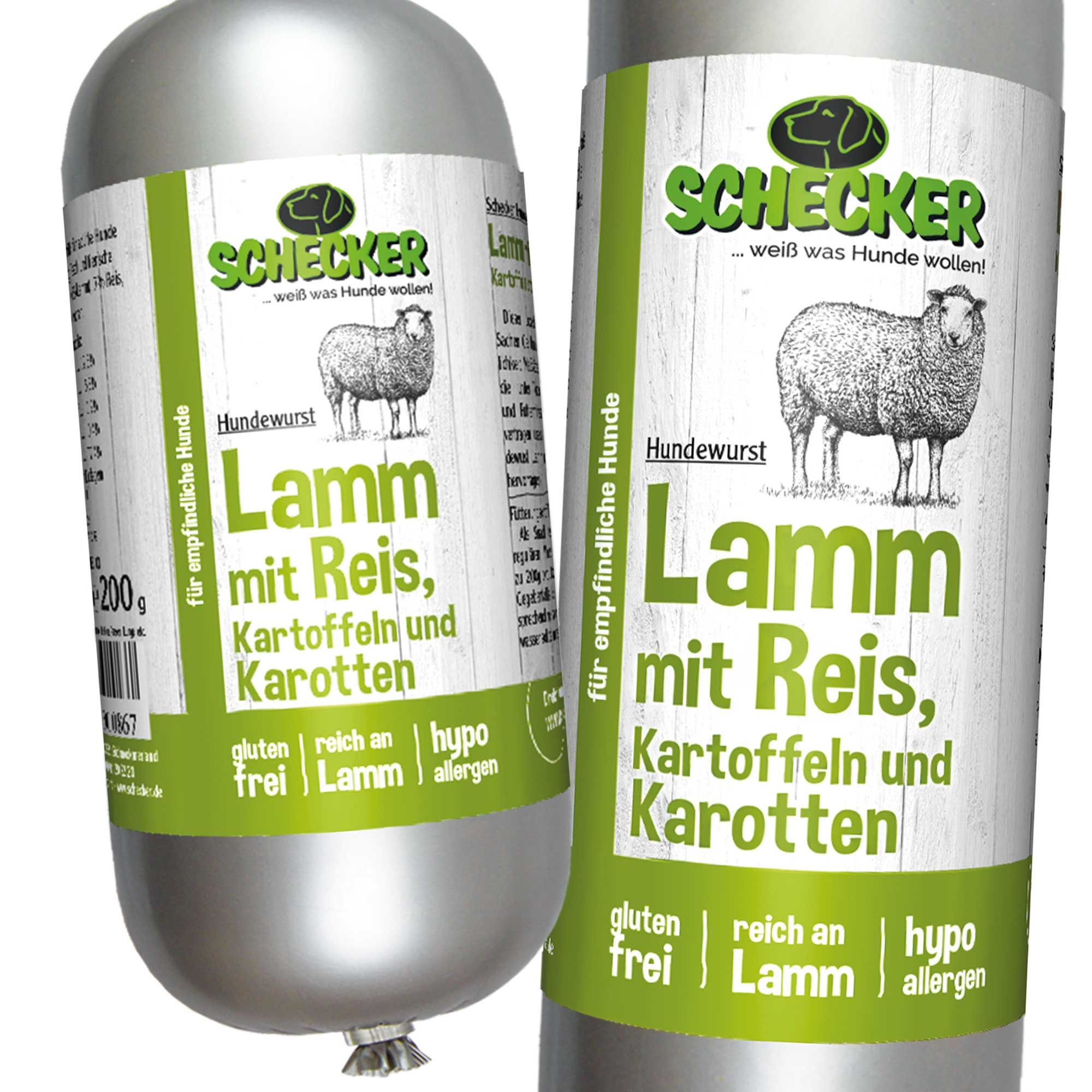 Schecker Hundewurst mit Lamm und Reis - fettarm - auch für Allergiker