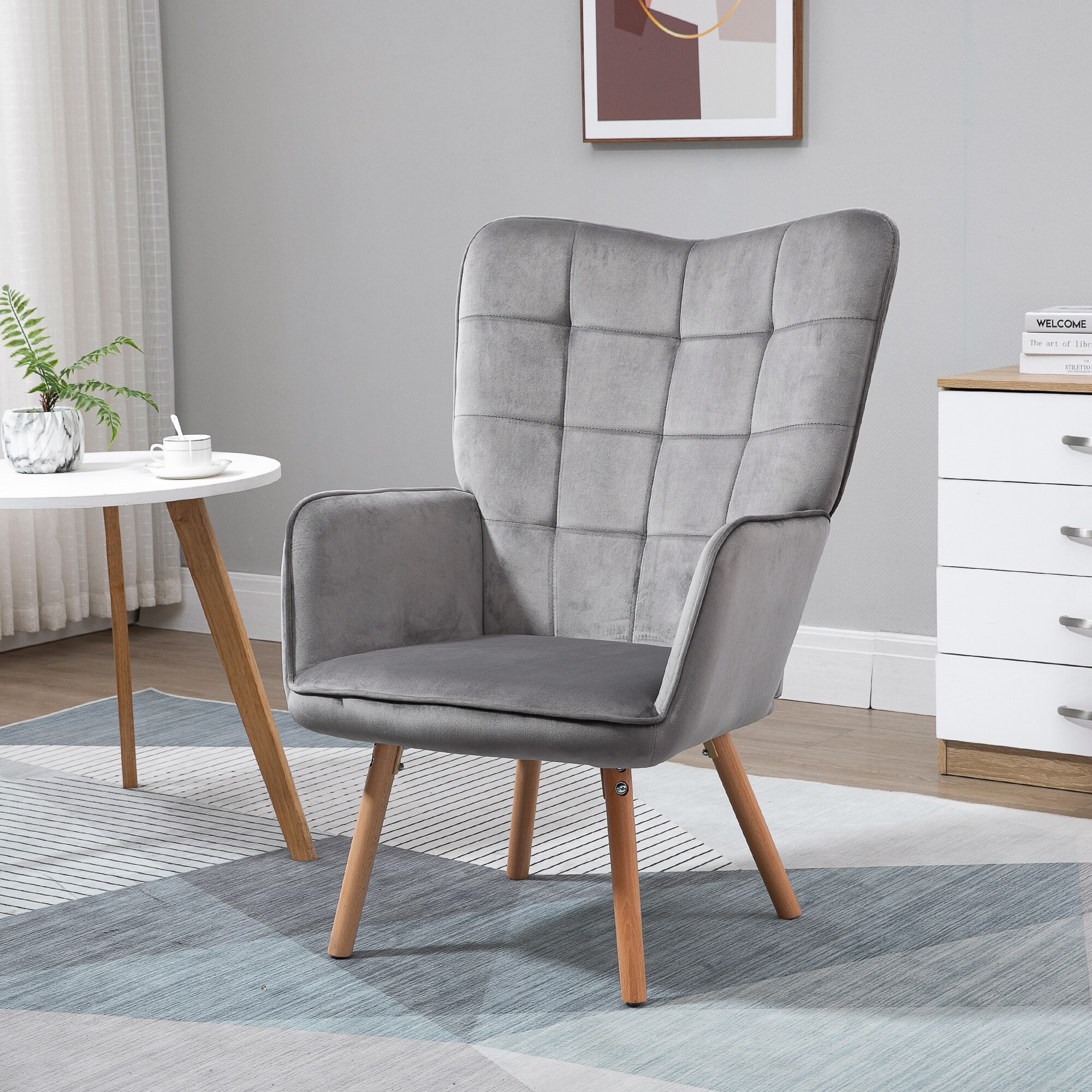 HOMCOM Wohnzimmerstuhl mit Rückenlehne grau, natur 71B x 68T x 101H cm