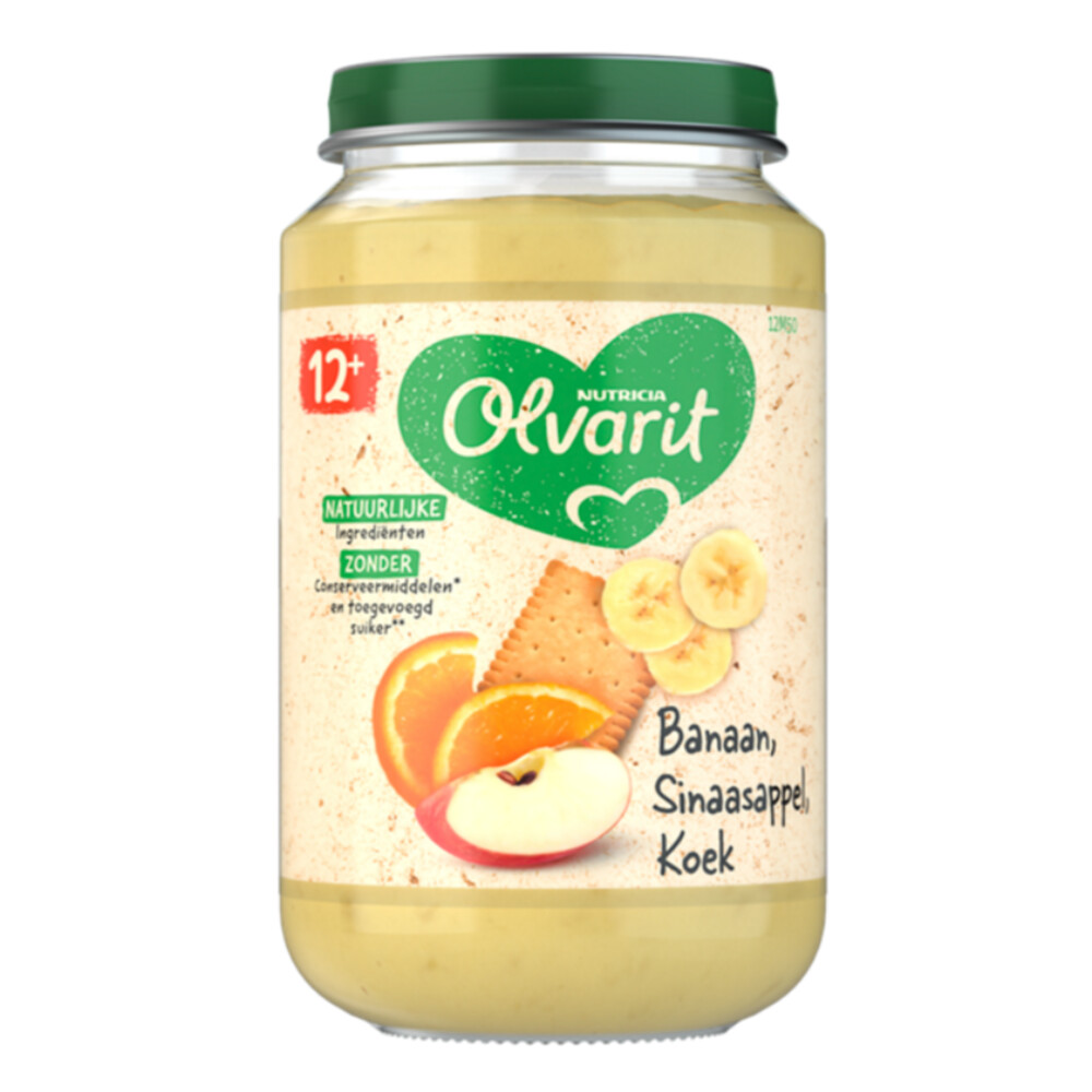 6x Olvarit Fruithapje 12m Banaan Sinaasappel Koek200 gr