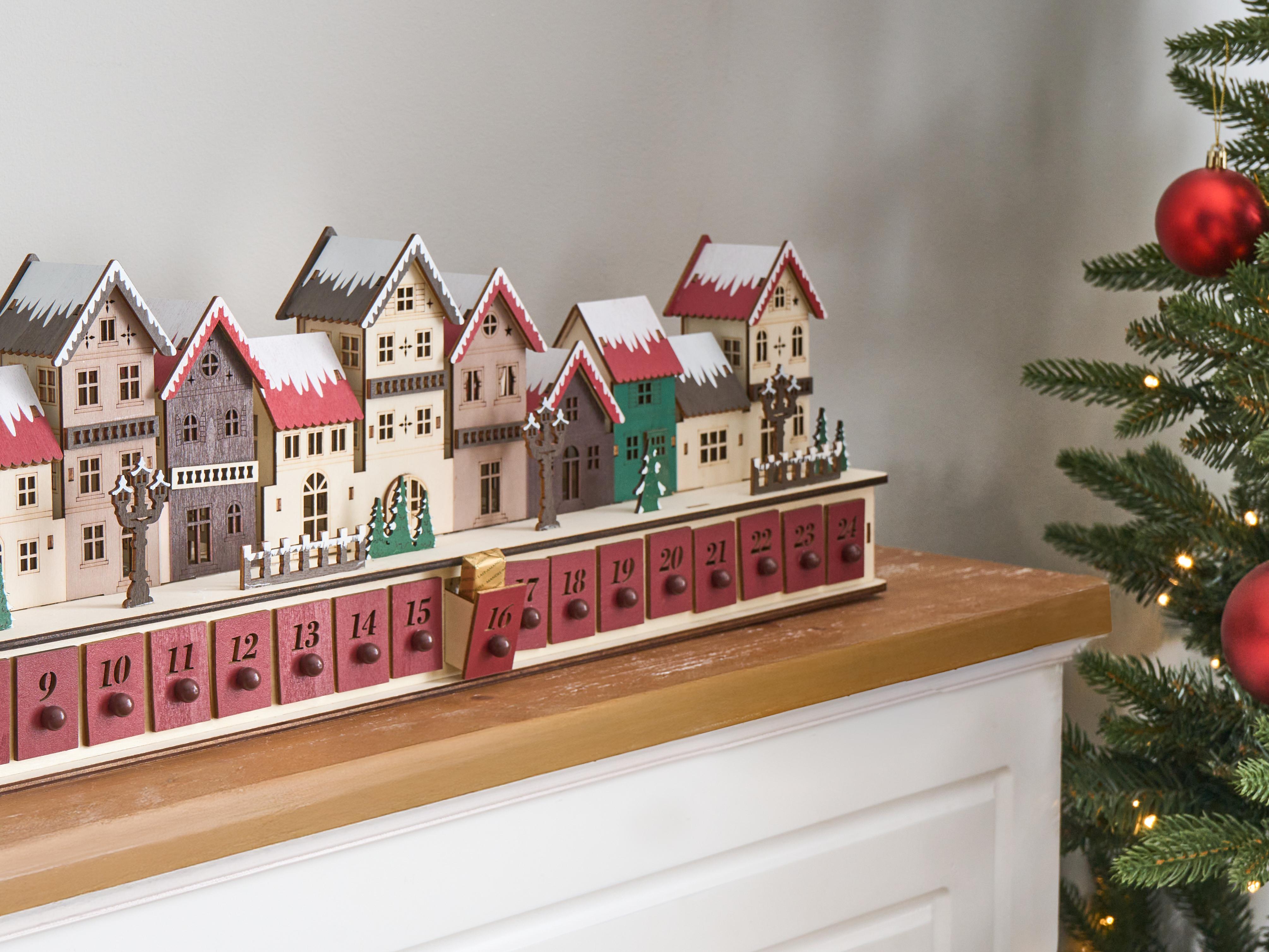 Kerstdecoratie LED ASPERN Adventskalender 18 cm Rood