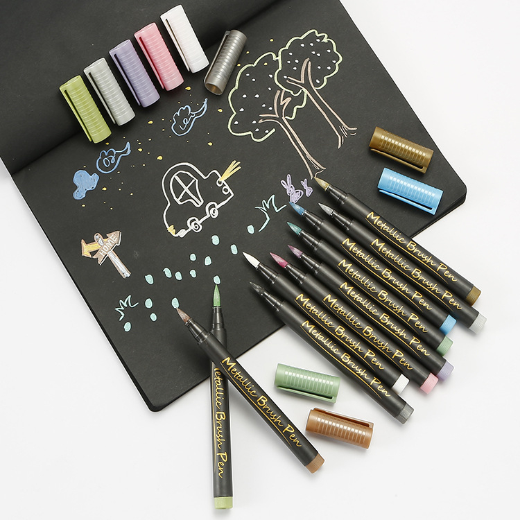 (10er Set) Metallic Marker Pinsel Filzstifte Brush Pen auf Wasserbasis
