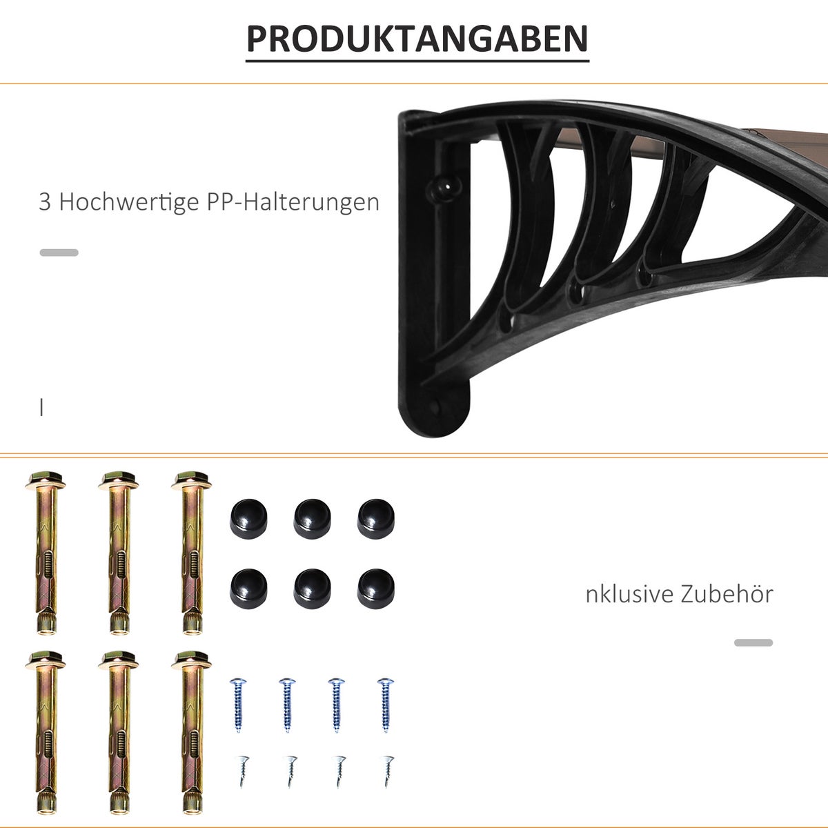 Outsunny Aanbouwluifel voor voordeur 75x195x23 cm Dakbedekking 5mm Polycarbonaat Zonwering Regenbescherming voor buiten Aluminium Bruin