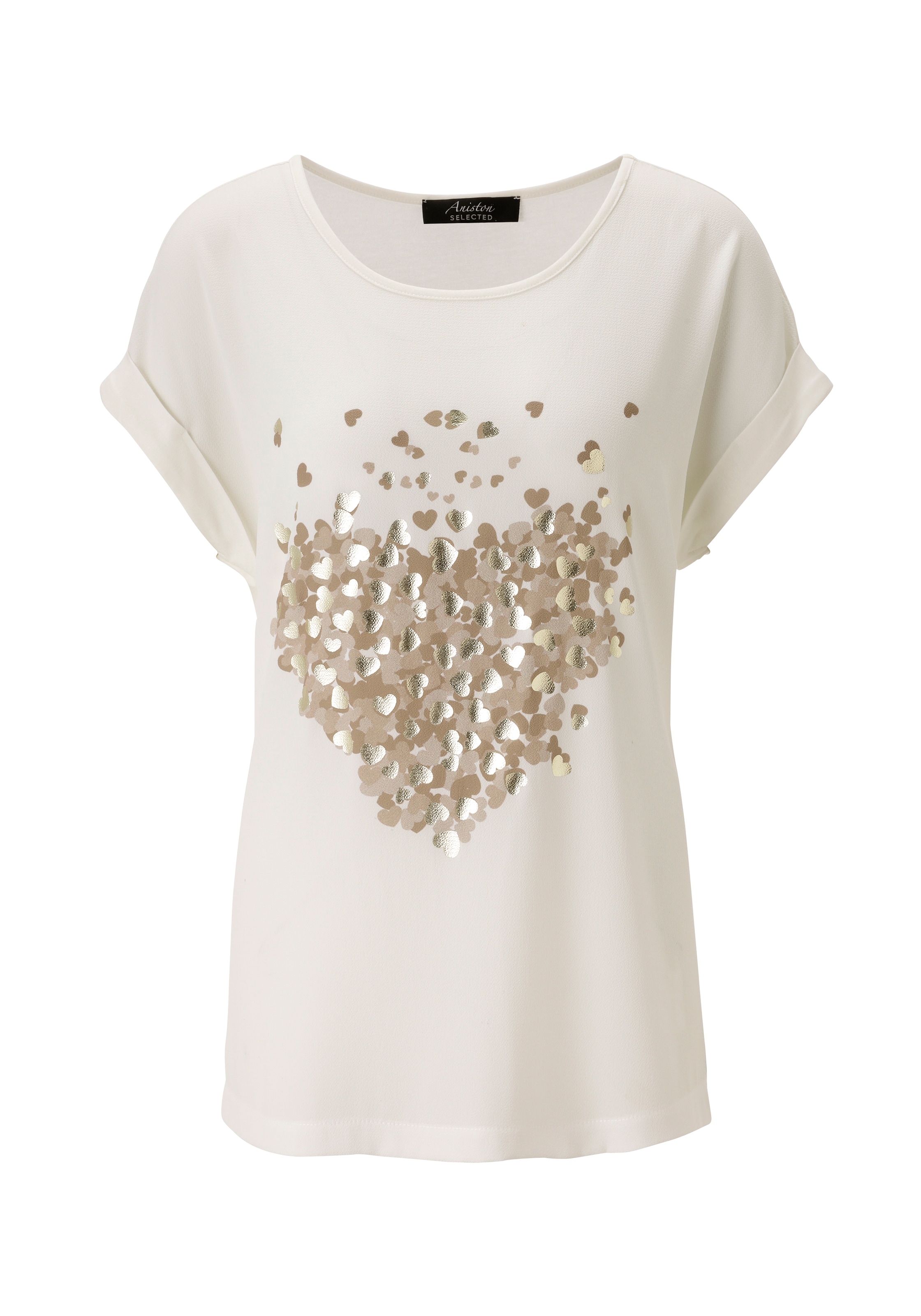 Aniston SELECTED Shirtbluse , mit glänzenden, goldfarbenen Herzen bedruckt - NEUE KOLLEKTION