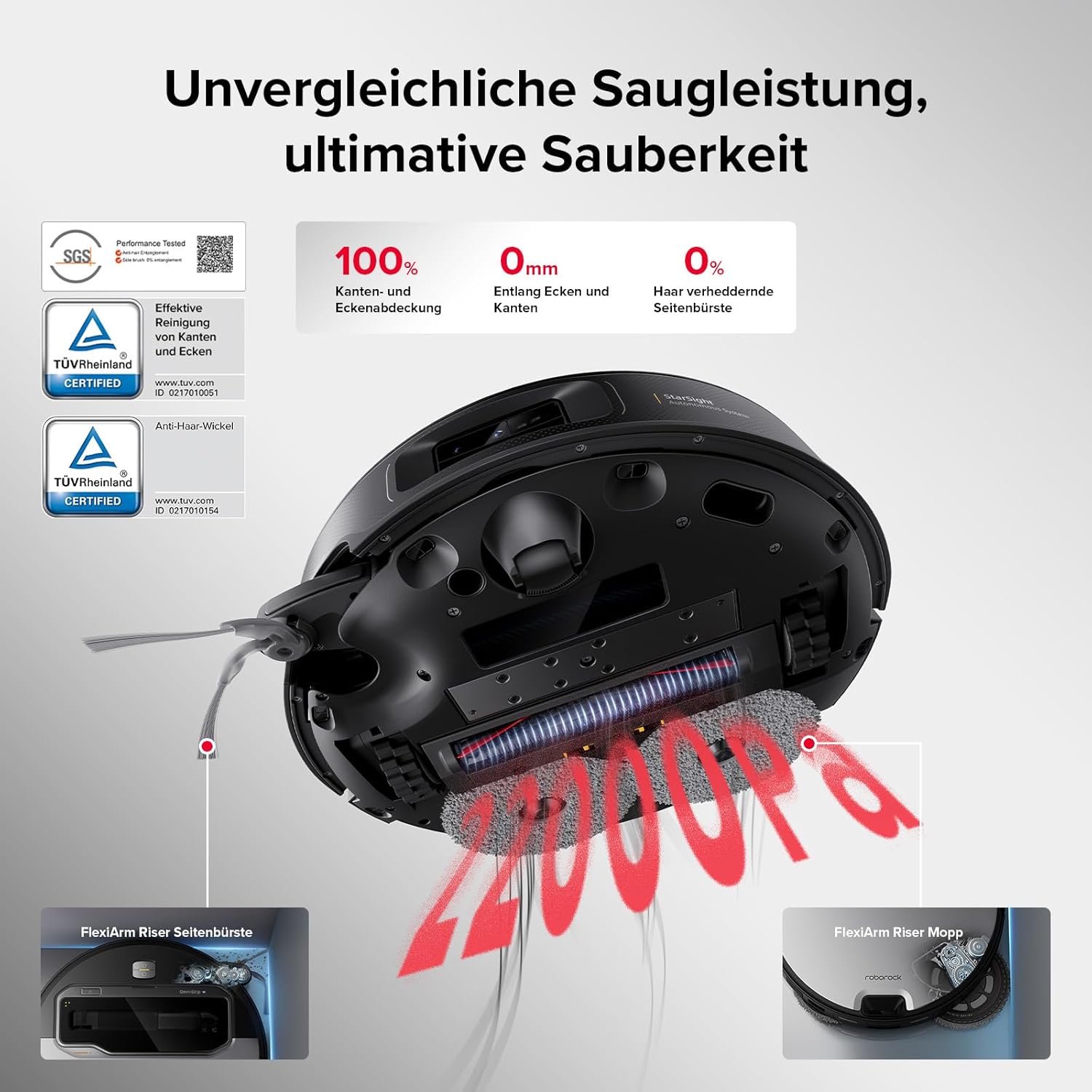roborock Saros Z70 Saugroboter mit Wischfunktion, OmniGrip Arm, KI-gestützt, 22.000 Pa Saugkraft, 7.98 cm Ultra Slim, FlexiArm Riser, AdaptiLift Chassis, Heißwasser Mopp Waschen & Trocknen(Silber)