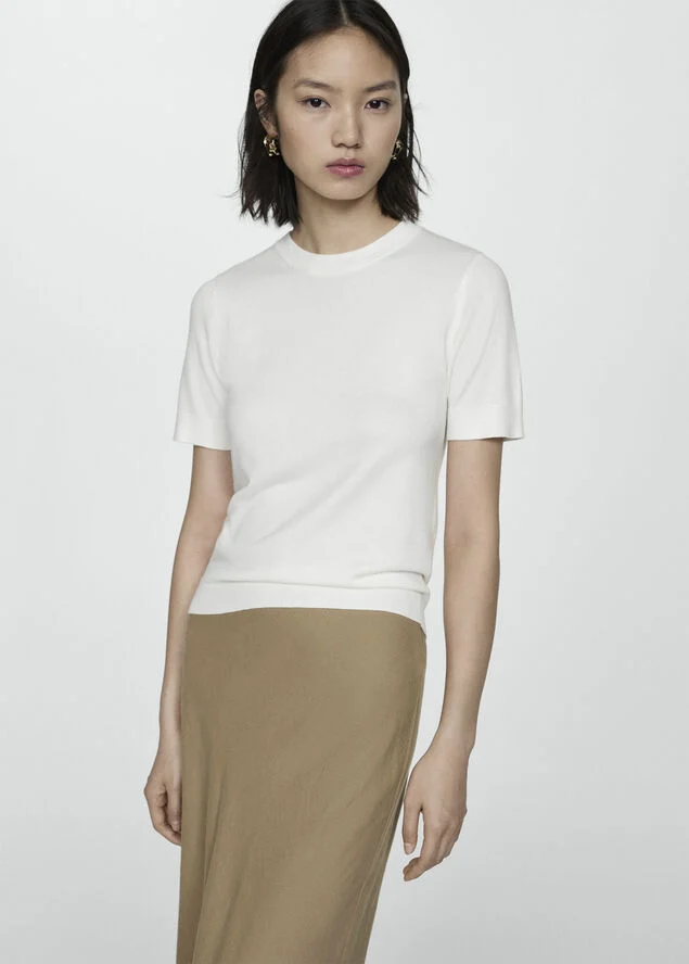 MANGO Short sleeve sweater Light beige
