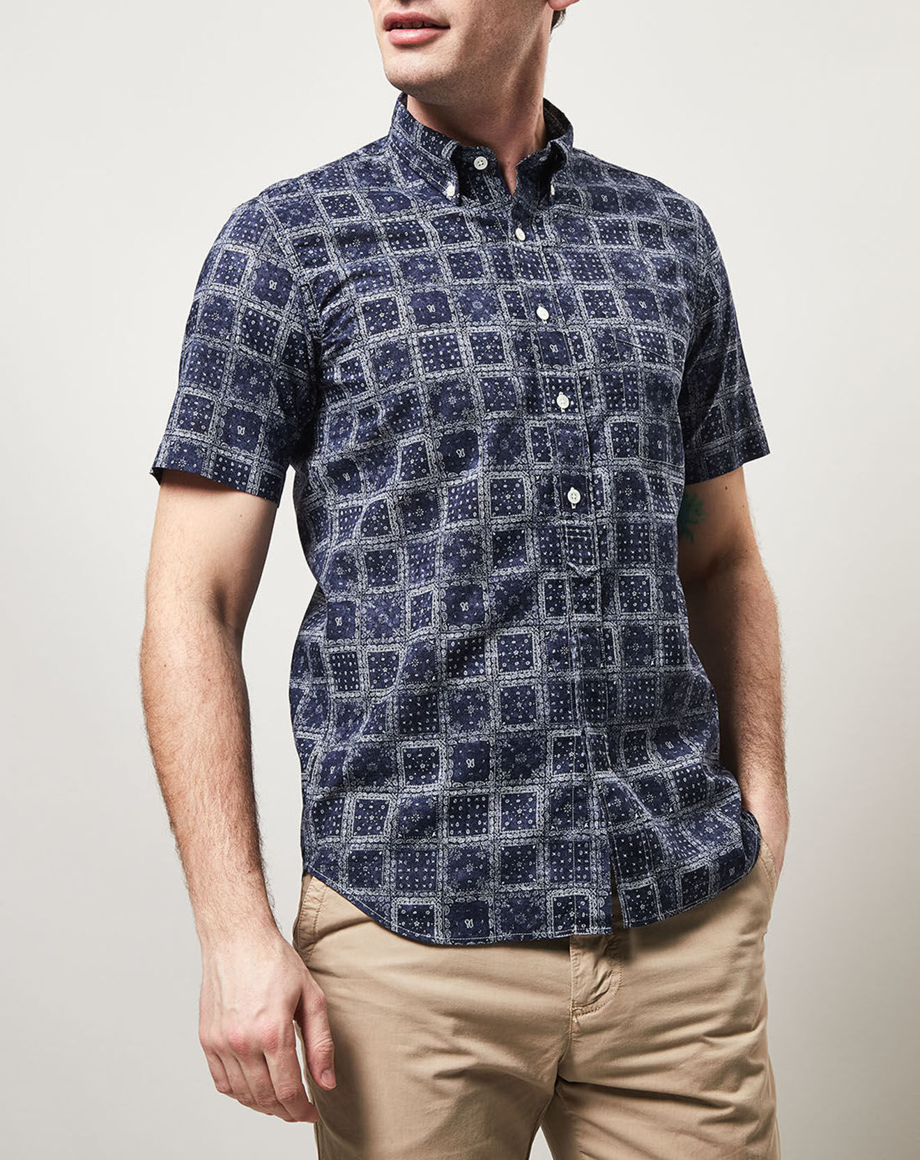 Hartford Chemise slim imprimée Sander bleue