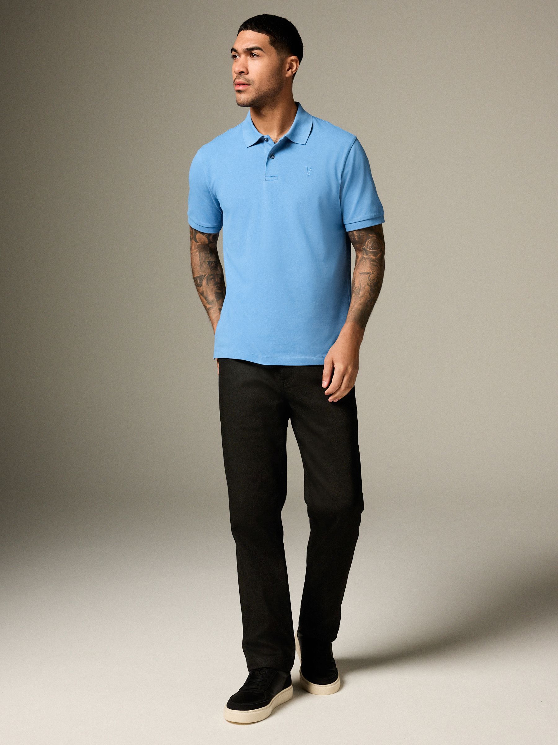 Blauw - Normale Pasvorm - Long-Sleeve Pique Polo Shirt