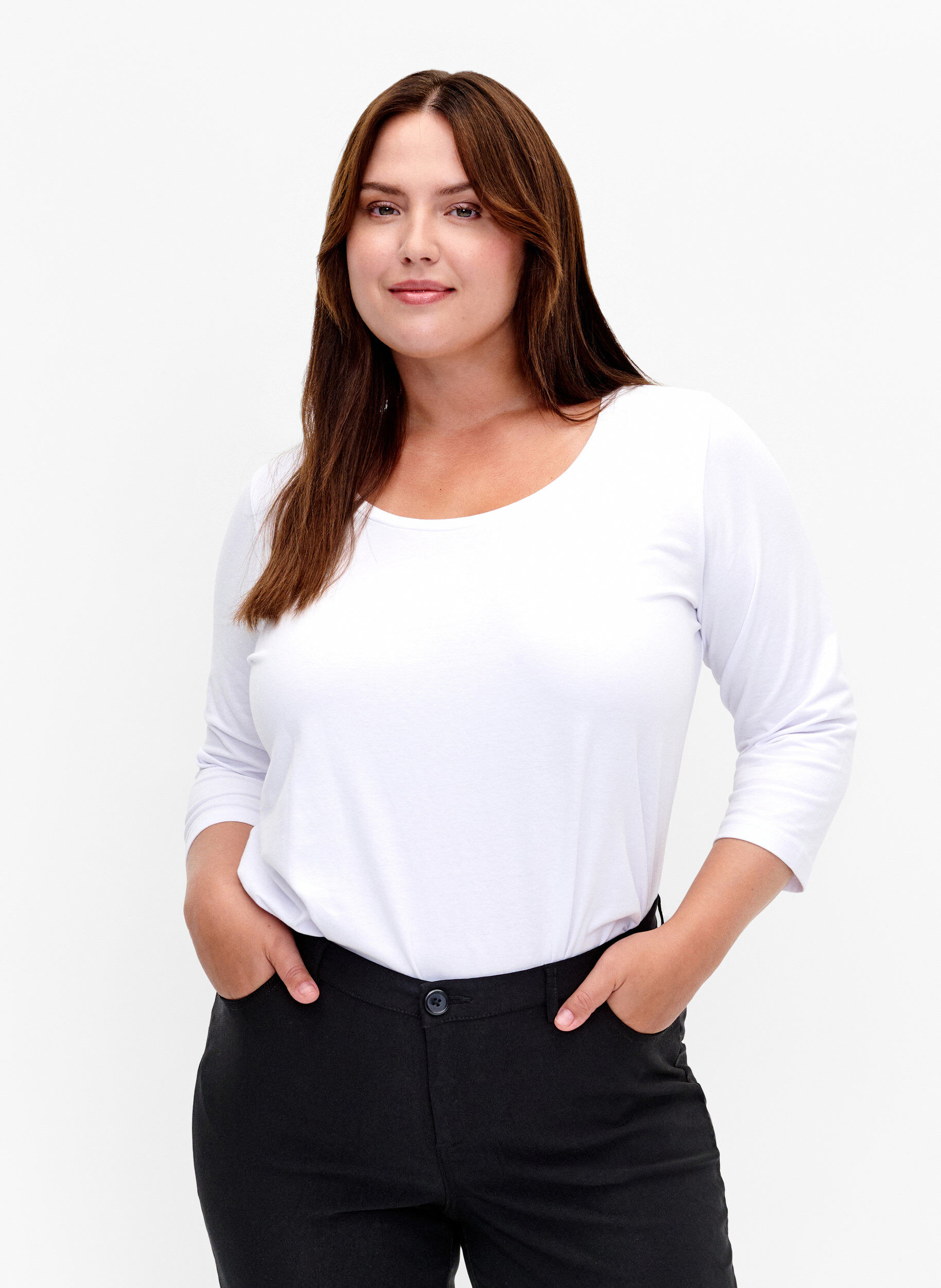 Basis bomulds t-shirt med 3/4 ærmer