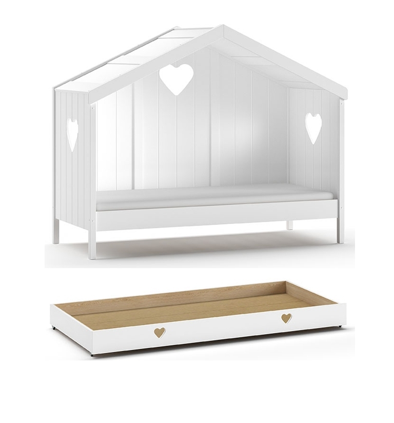 Hausbett AMORI - weiß - teilmassiv - mit Bettschublade - 90x200 cm
