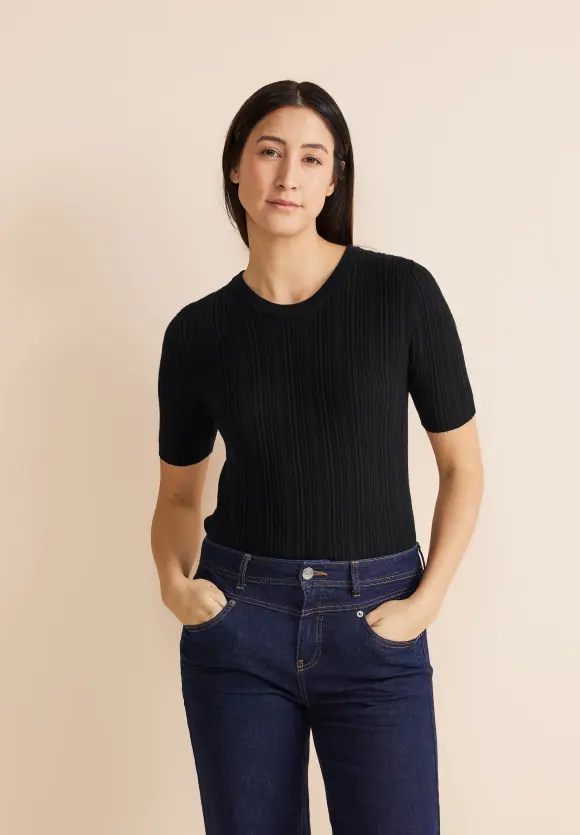 Kurzarm Strickpullover - Black