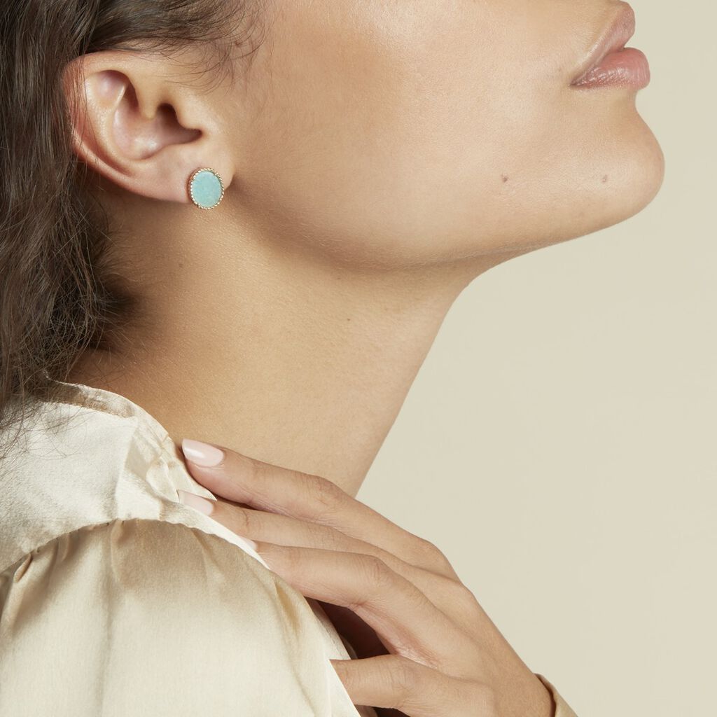 Boucles D'oreilles Puces Leeve Plaqué Or Jaune Amazonite Oxyde