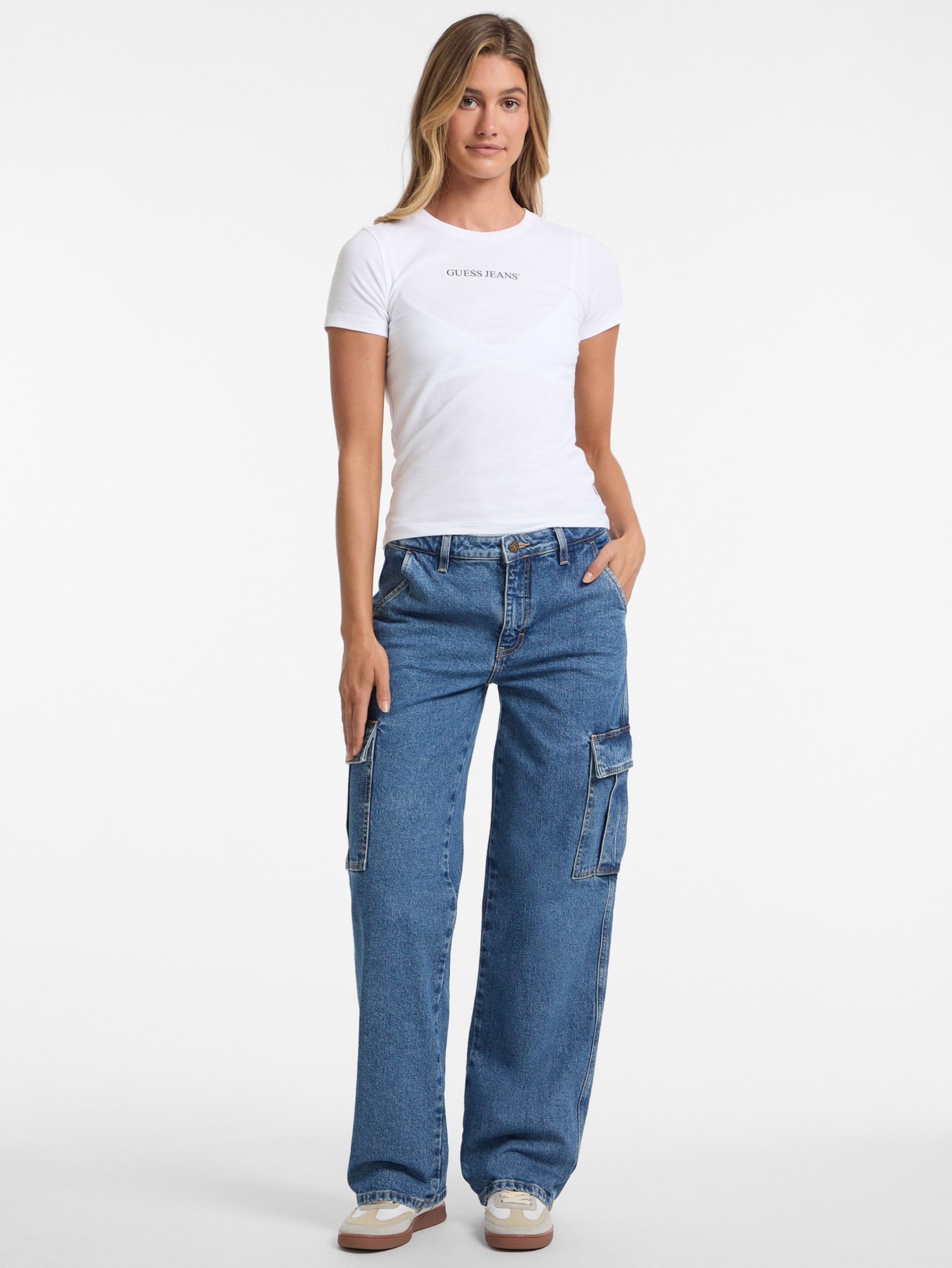 Calça jeans cargo reta G10