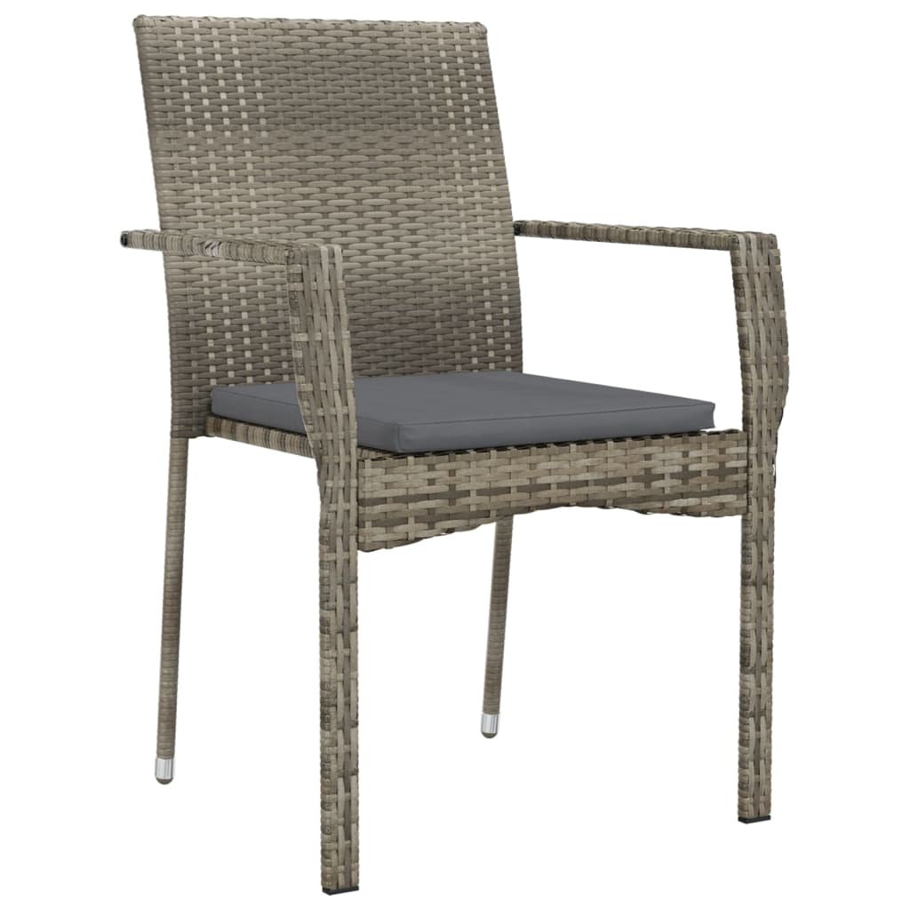Mobilier à dîner de jardin et coussins 7 pièces gris rotin