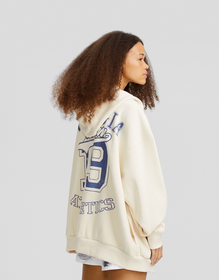Moletom oversized com zíper e estampa