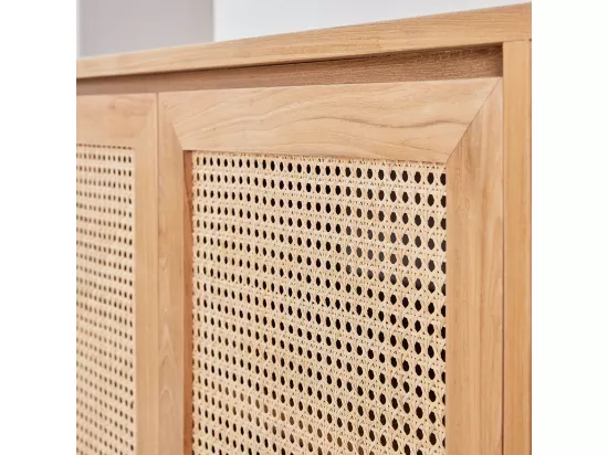 Meuble de salle de bain en teck massif et cannage 90 cm