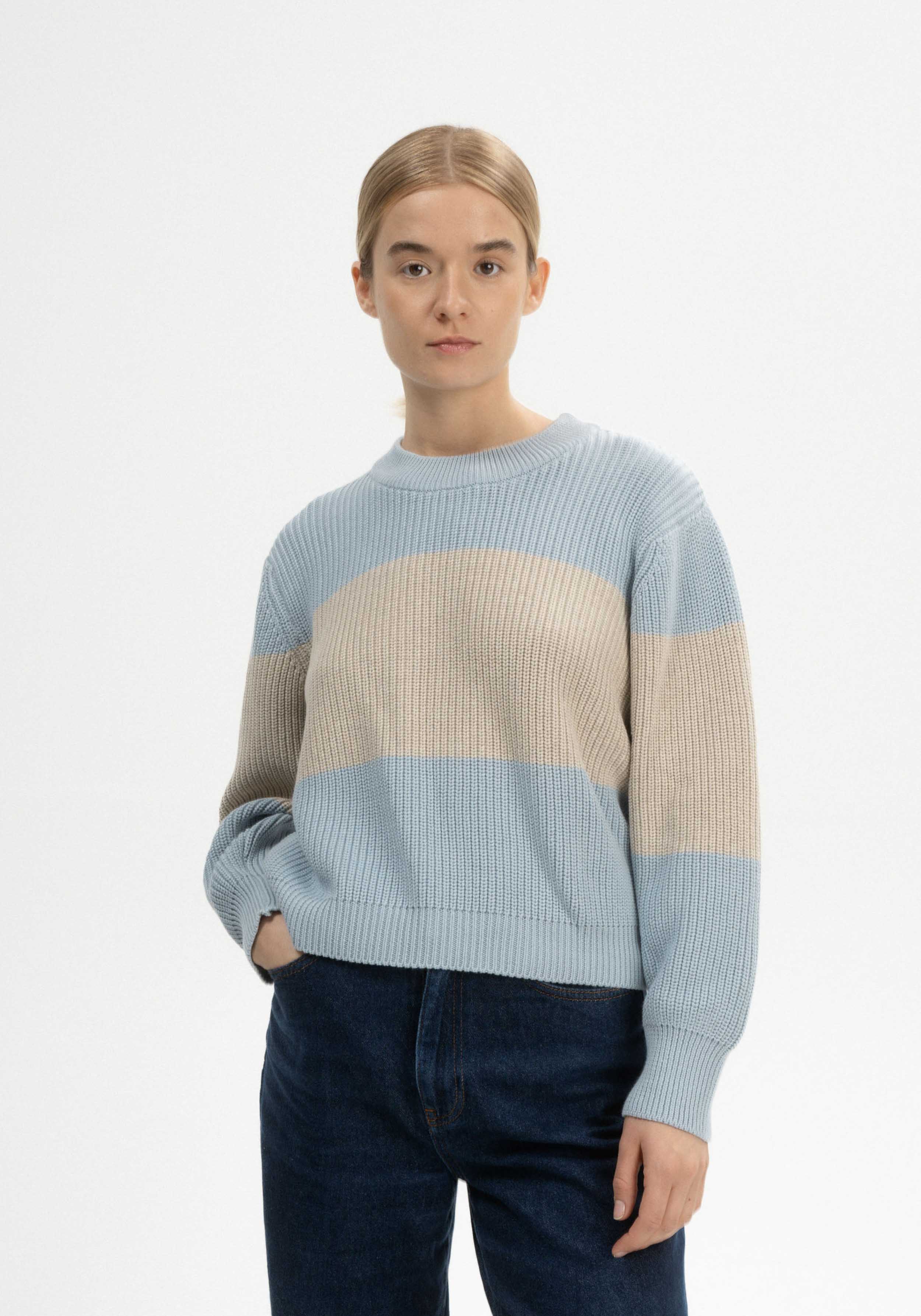 Mela Strickpullover Rib Knit Adah Stripes Cloudy Blue/Kiesel Melange