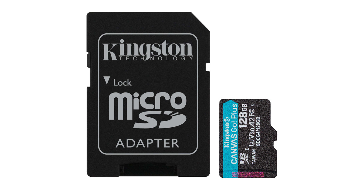 KingstonCanvas Go! Plus microSDXC 128 GB geheugenkaart  (Zwart, Incl. adapter, Class 10, UHS-I U3, V30, A2)