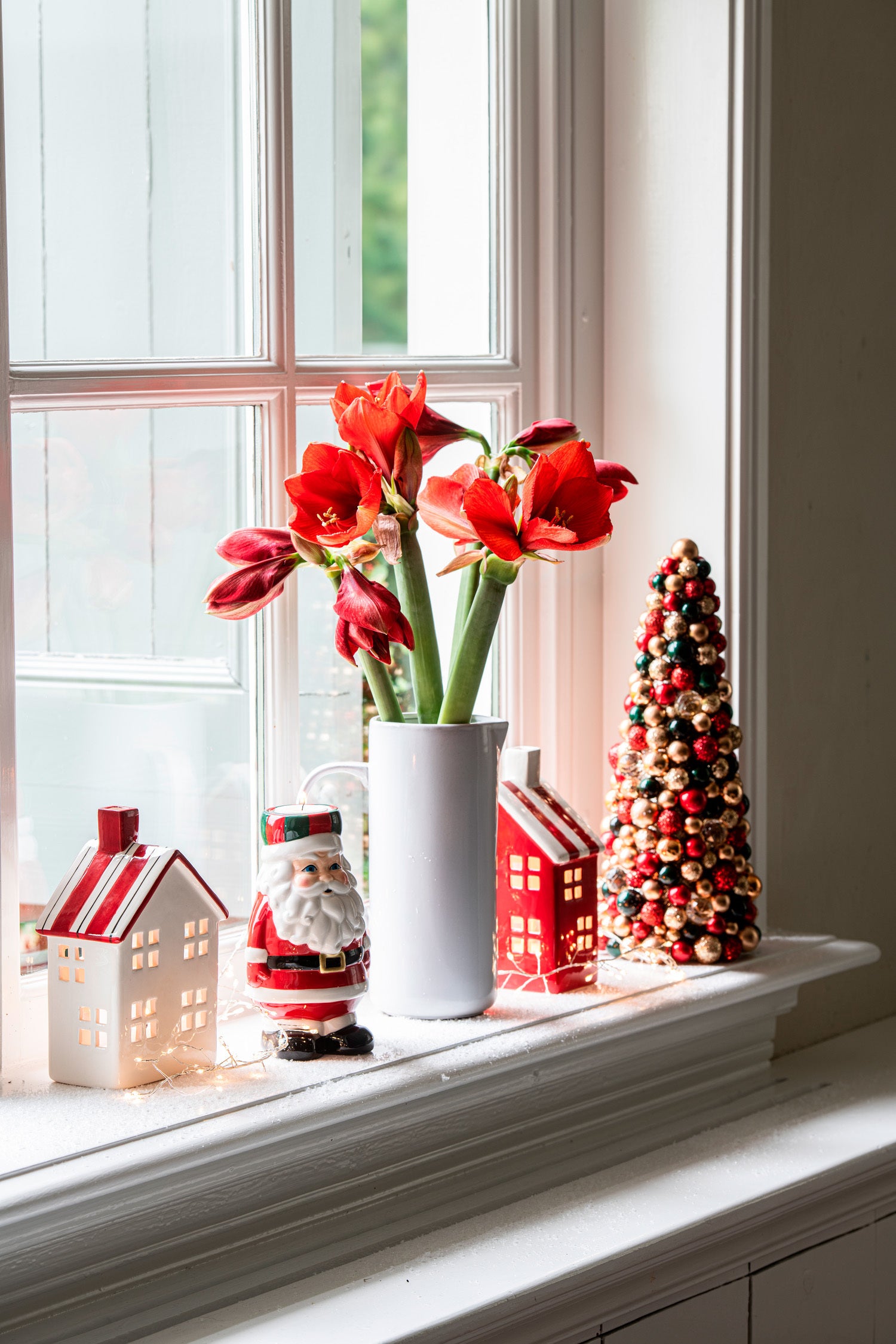 House of Seasons waxinelichthouder Kerstman rood / wit 20 x 9 x 13 cm