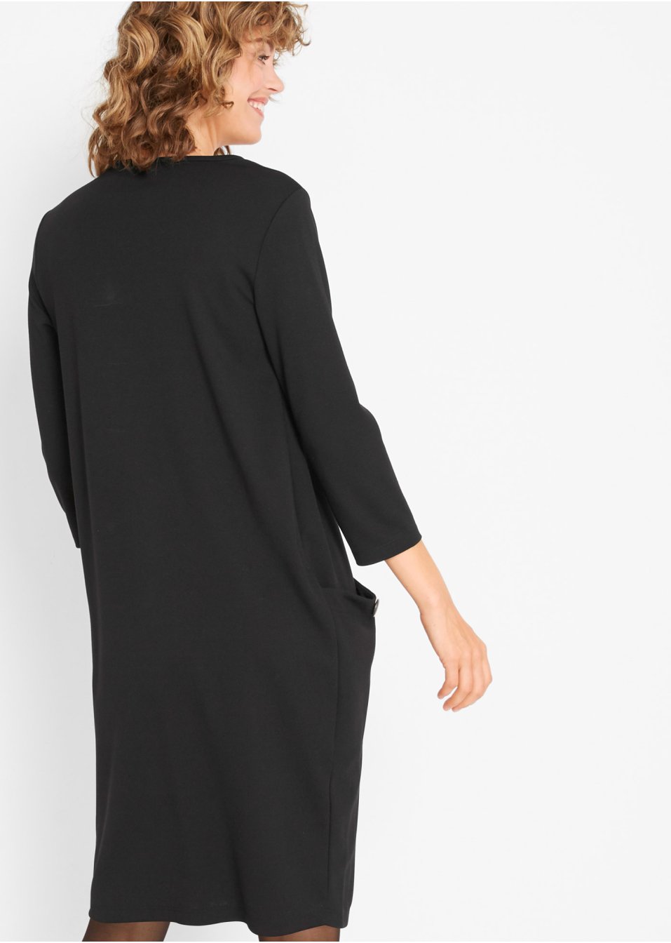 Robe ballon longueur genou en Punto di Roma avec poches, manches 3/4
