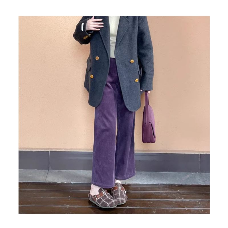Klevy - Corduroy cropped rechte broek met middelhoge taille