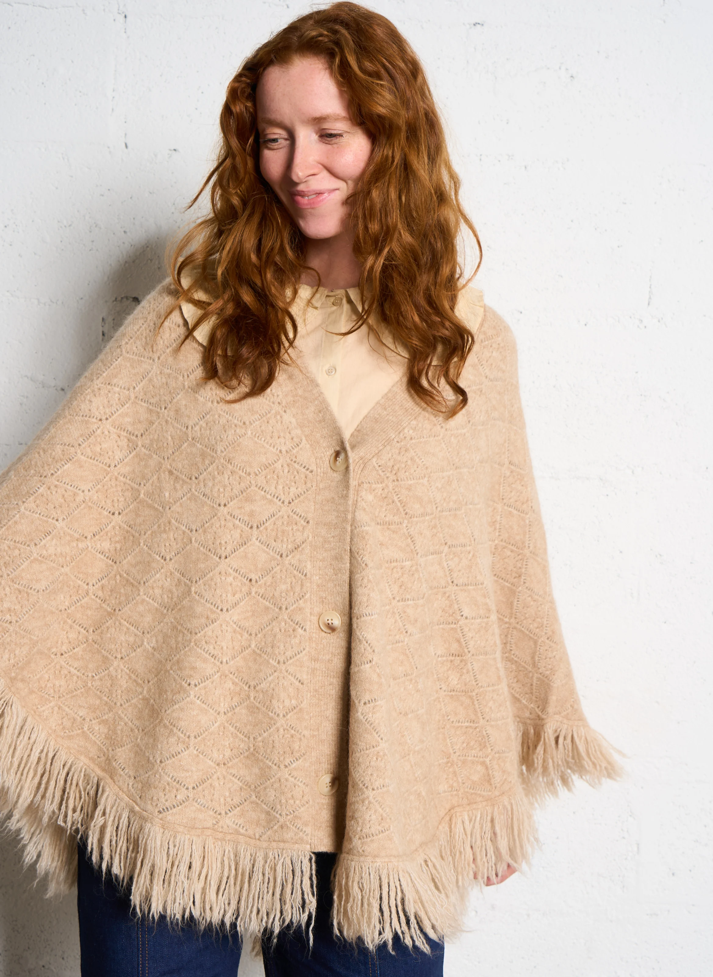PULIA - Poncho en laine mélangée | Beige
