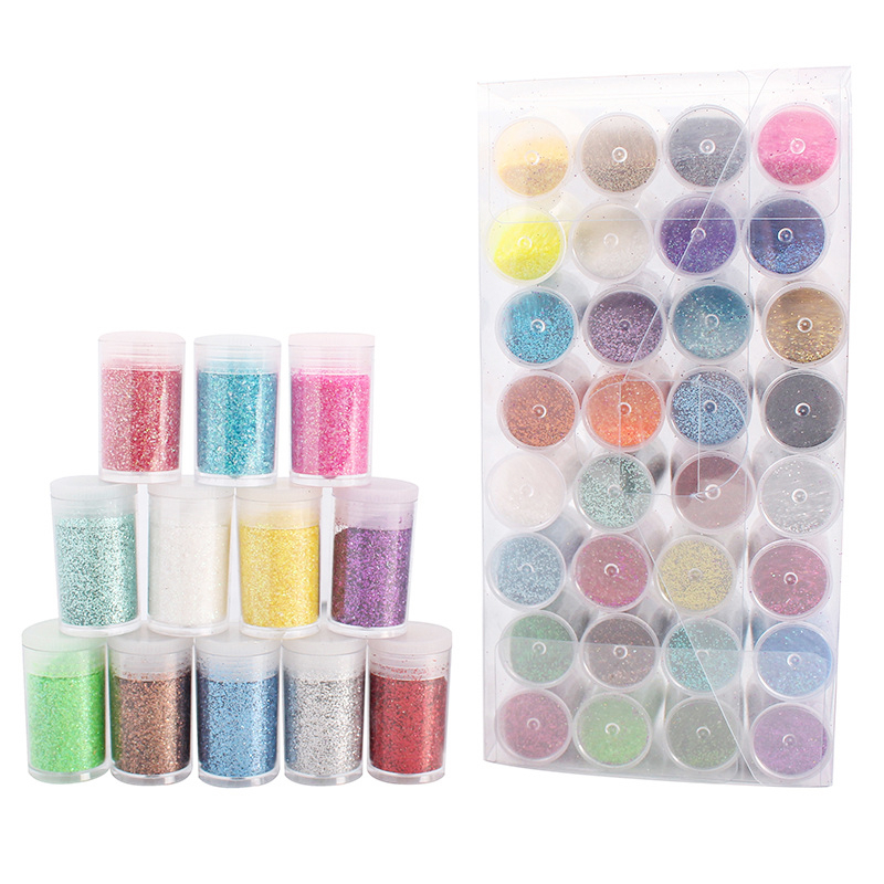 (32er Set) 5g Glitzer Pulver Kit DIY Puder Glitzerstaub zum Basteln / Dekorieren - Bunt
