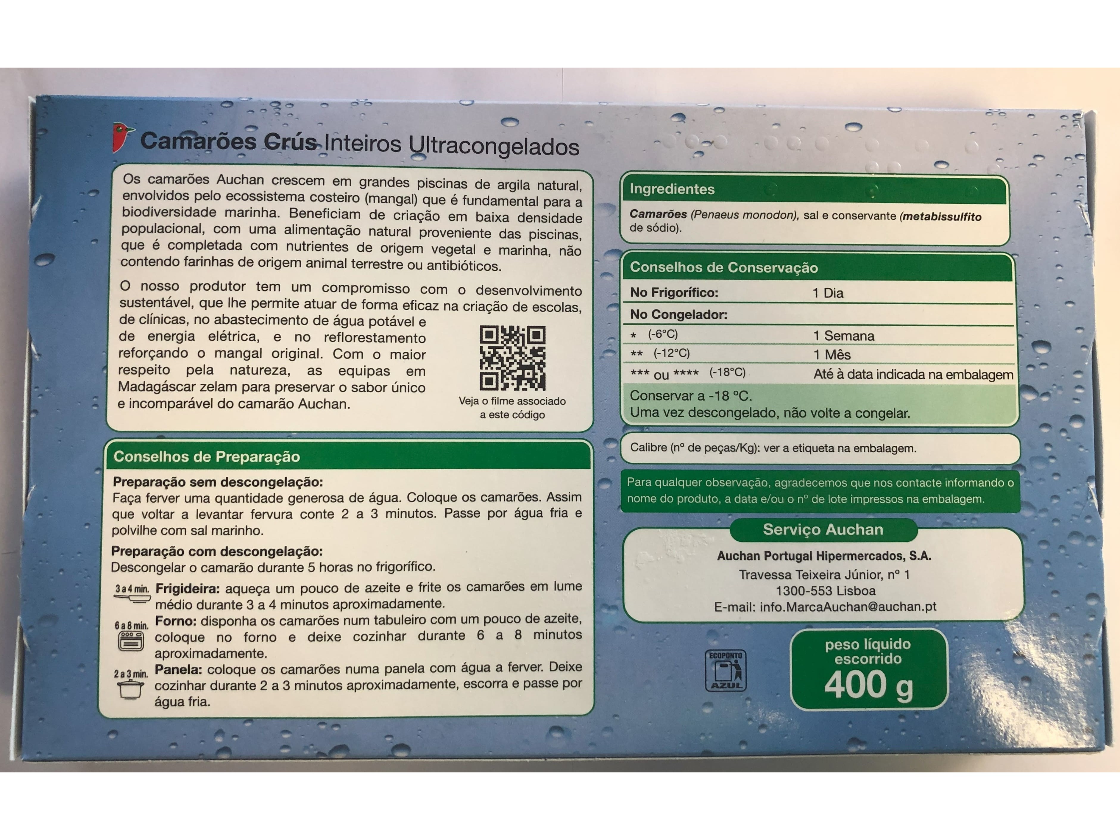 CAMARÃO CRU AUCHAN MADAGÁSCAR 30/40 400G