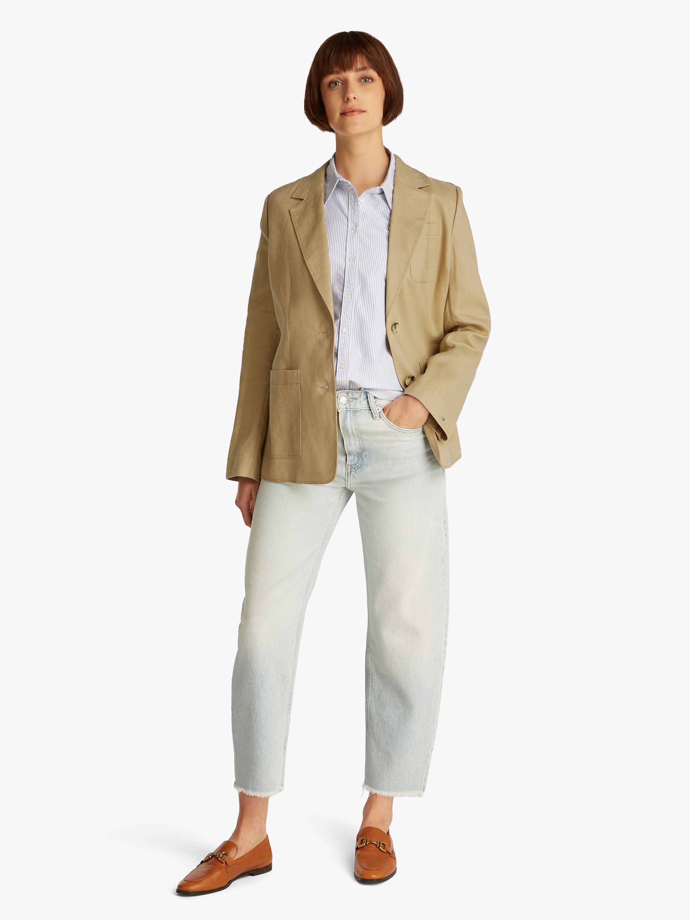 Tommy Hilfiger Kurzblazer »ESS LINEN REGULAR SB BLAZER«, mit Metalllabel ,kühlendes Premium Leinen