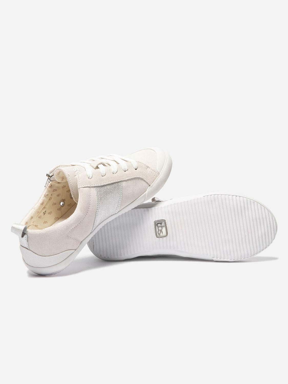Tennis Femme Zip Latéral Dessus Cuir Velours Blanc