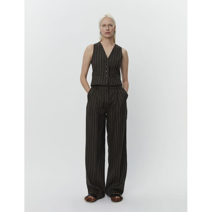 DAY Birger et Mikkelsen Enzo - Casual Linen Stripe Chocolate brown