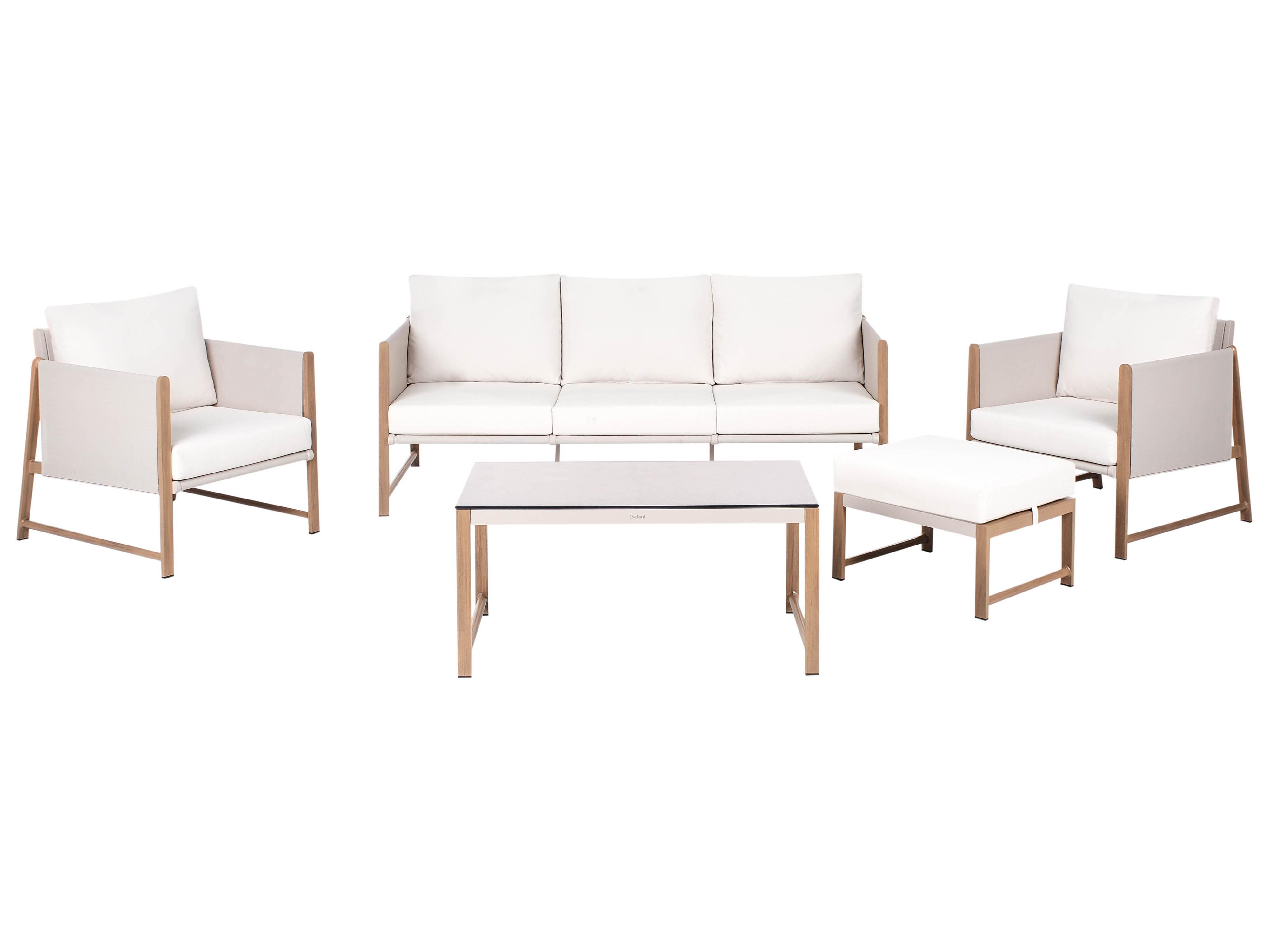 Loungeset met tafel en ottomaan 5-zits NOLA Metaal Lichtbeige