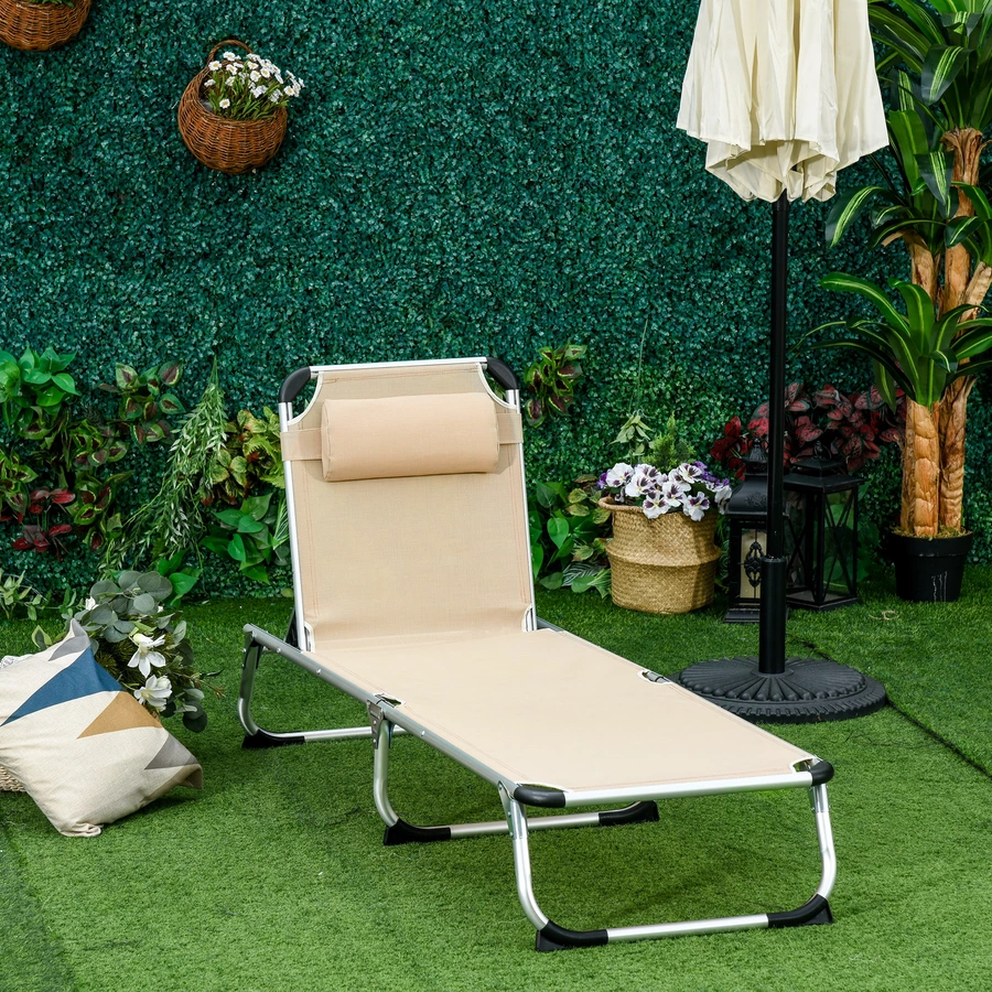 Outsunny Gartenliege 5-stufig verstellbar beige