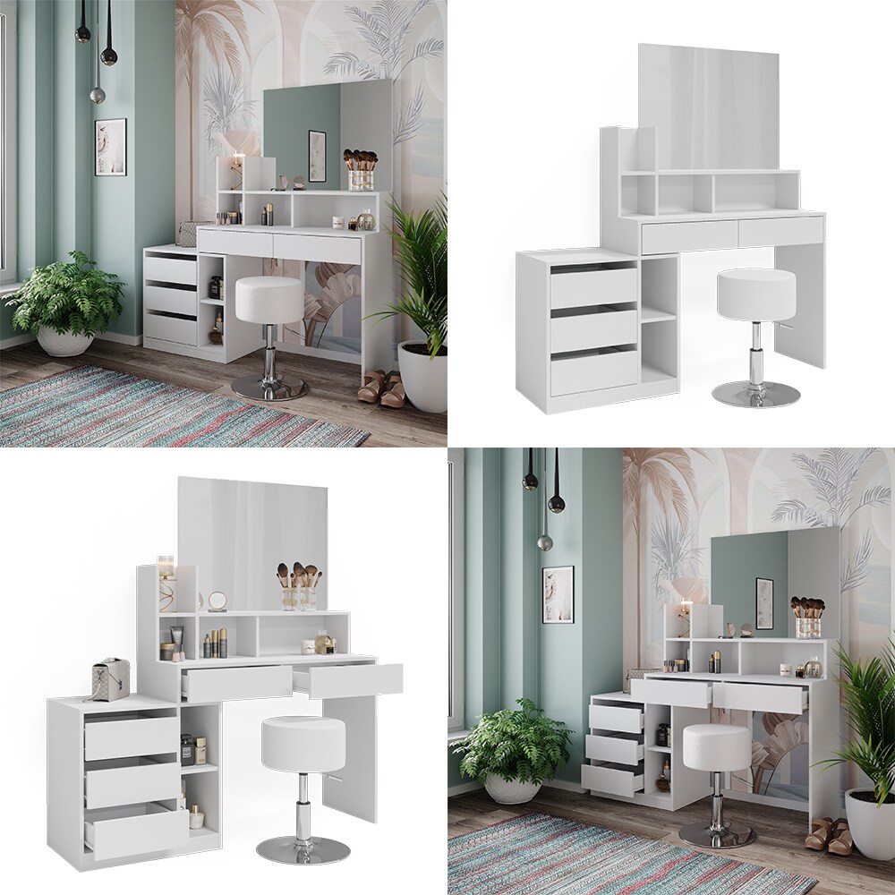 Vicco Schminktisch Anja 139,8 x 115 cm Weiß Spiegel Hocker modern Frisiertisch
