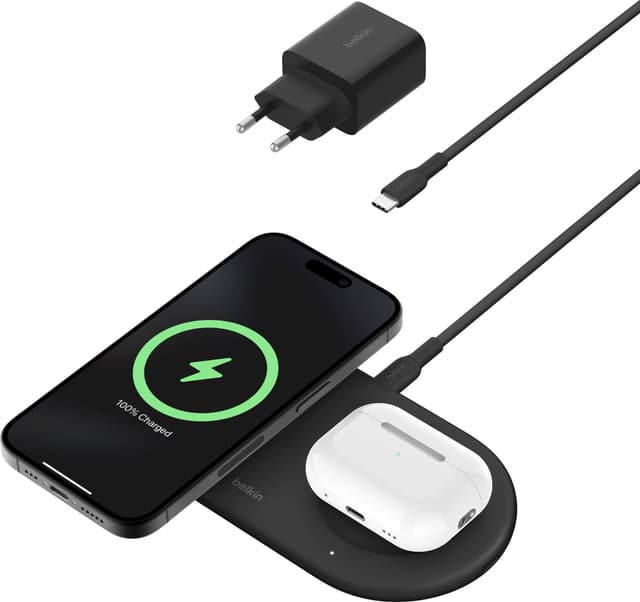 Belkin BoostCharge Pro 2i1 Magnetic Qi2 trådløs oplader (sort)