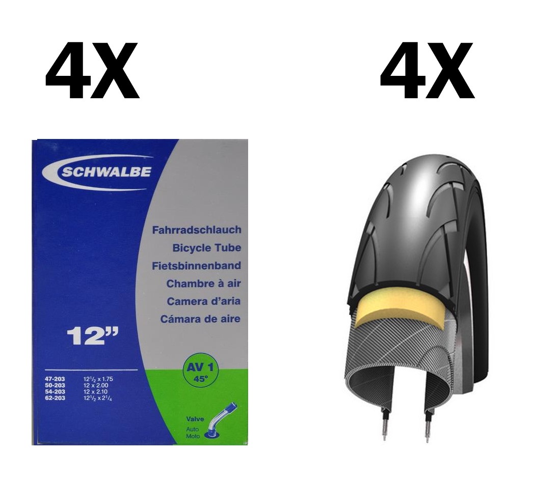 4 dæk + 4 slanger Schwalbe Kid 12