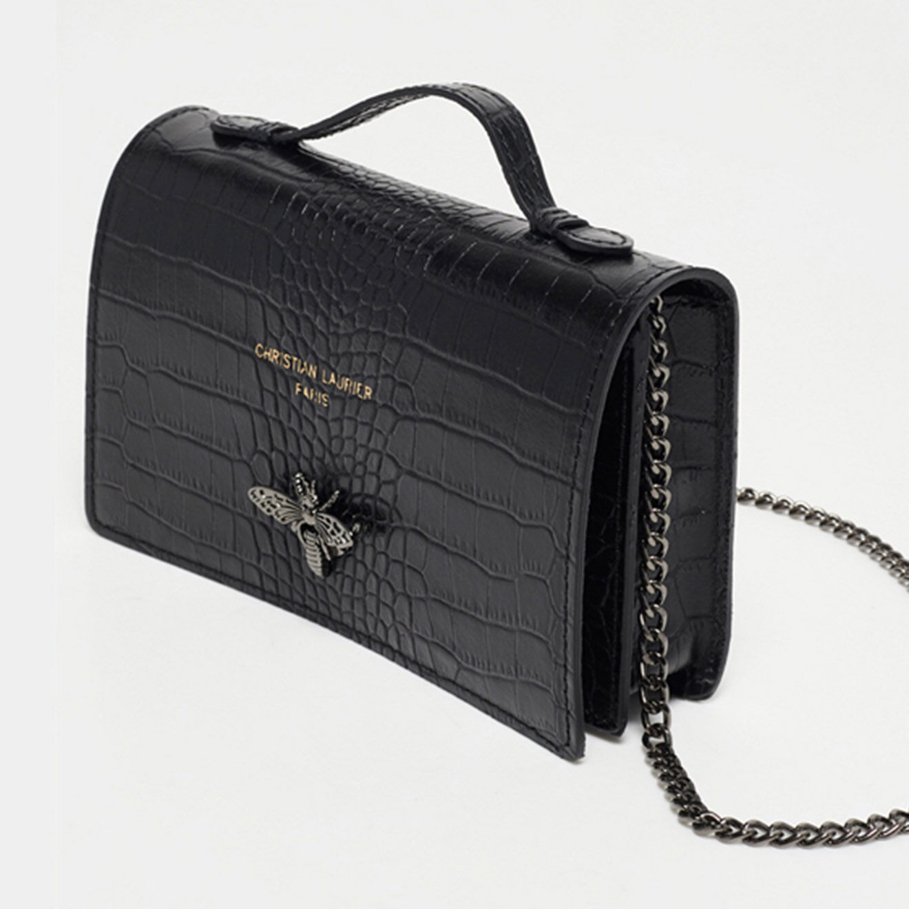 Christian Laurier Sac bandoulière en Cuir croco Stacy noir - 22x12x4 cm