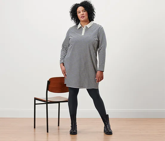 Gestreiftes Sweatkleid mit Polokragen
