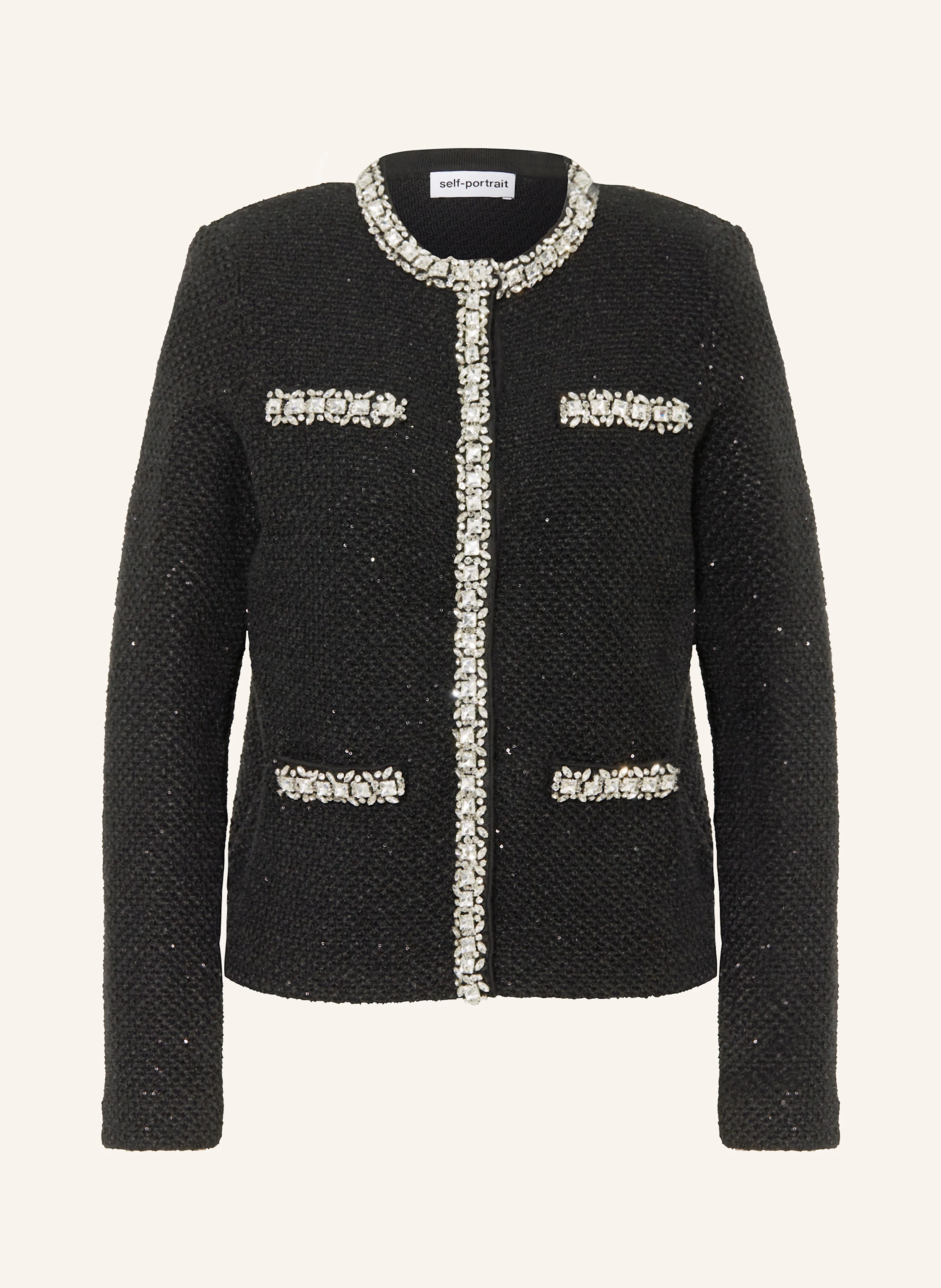 self-portrait Strickjacke mit Pailletten und Schmucksteinen
