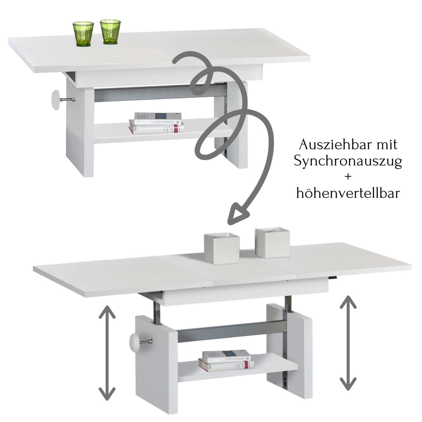 Couchtisch Event Weiß Nachbildung ca. 110-150 x 46-64 x 65 cm