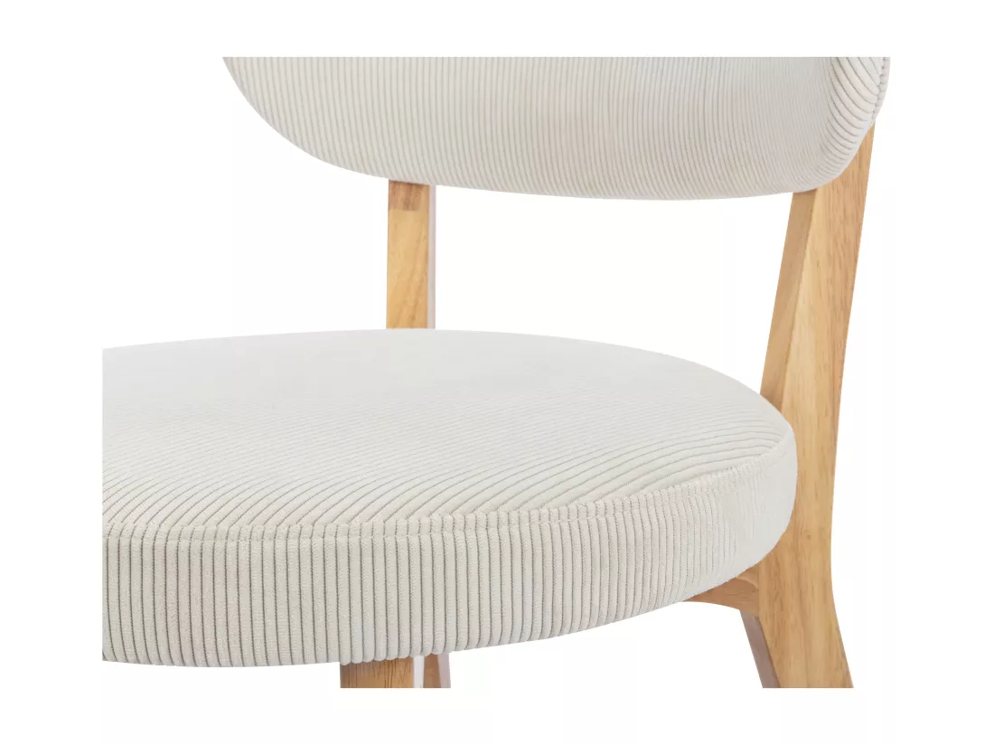 Lot de 6 chaises en velours côtelé et bois d'hévéa - Blanc - TORIEL